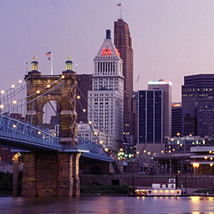Cincinnati skyline with Roebling Bridge